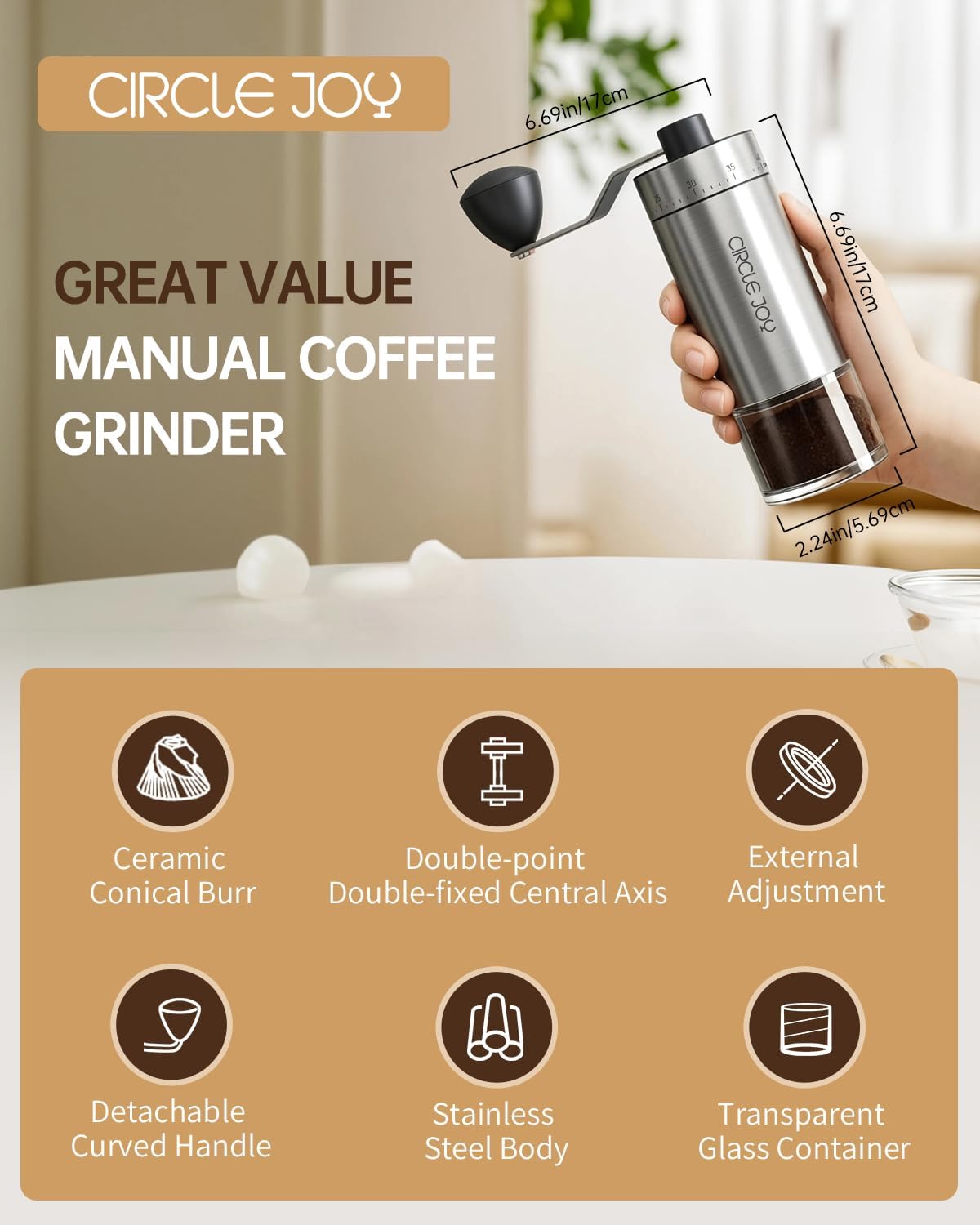 Circle Joy Ceramic Burr Coffee Grinder