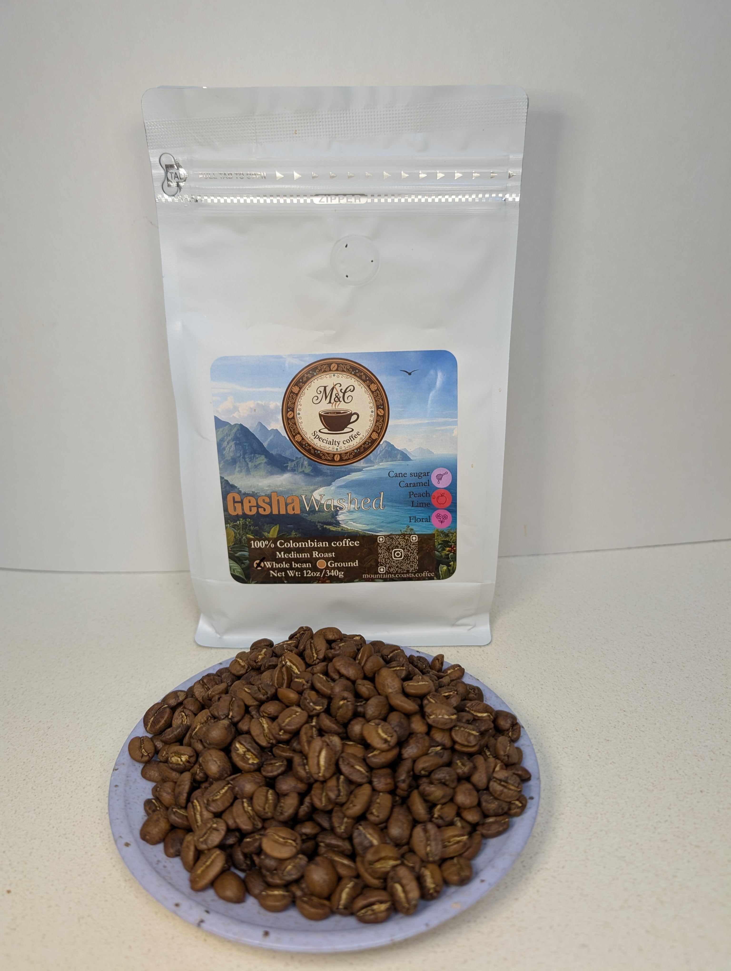 100% Colombian coffee | Gesha - washed process | Whole bean | 12oz