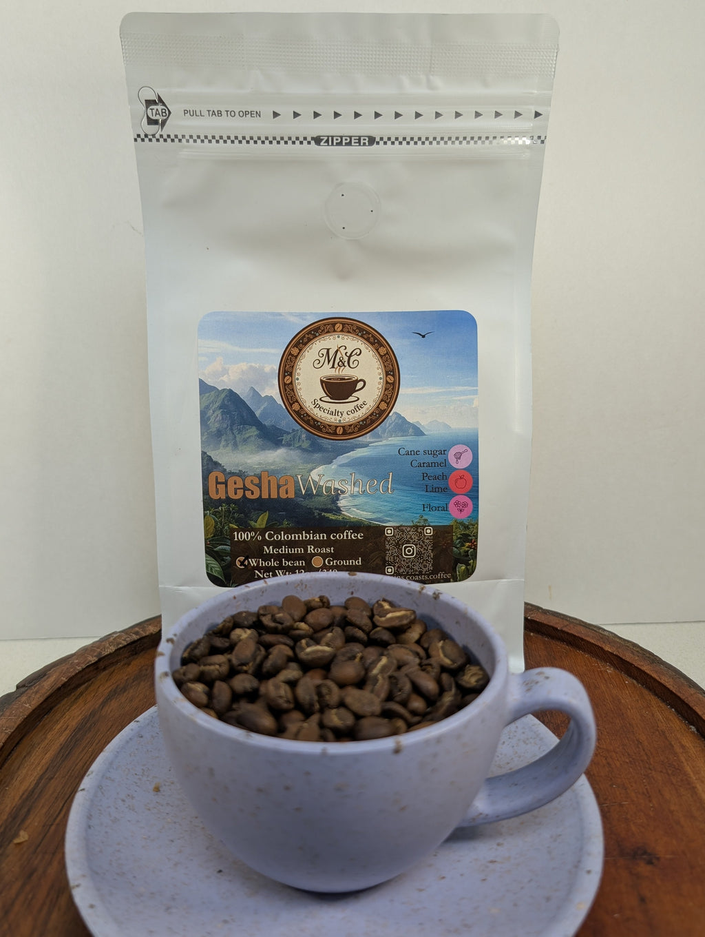 100% Colombian coffee | Gesha - washed process | Whole bean | 12oz