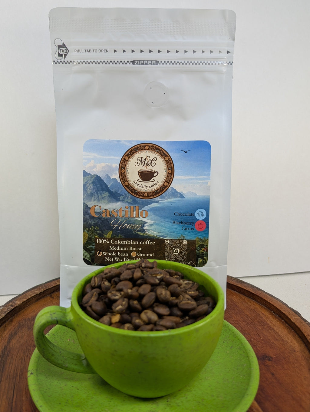 100% Colombian coffee | Castillo - honey process | Whole bean | 12oz
