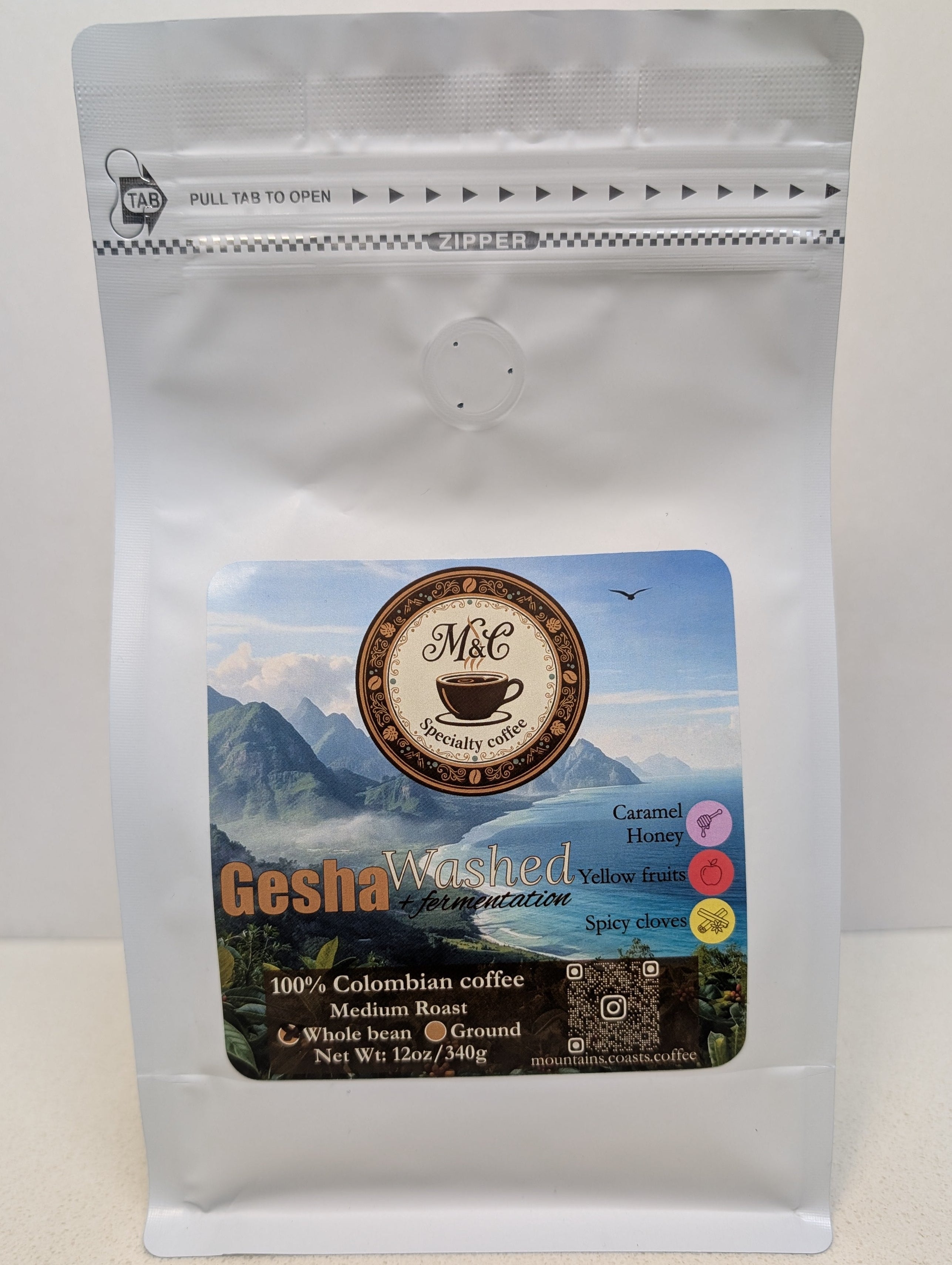 100% Colombian coffee | Gesha - washed + fermentation process | Whole bean | 12oz