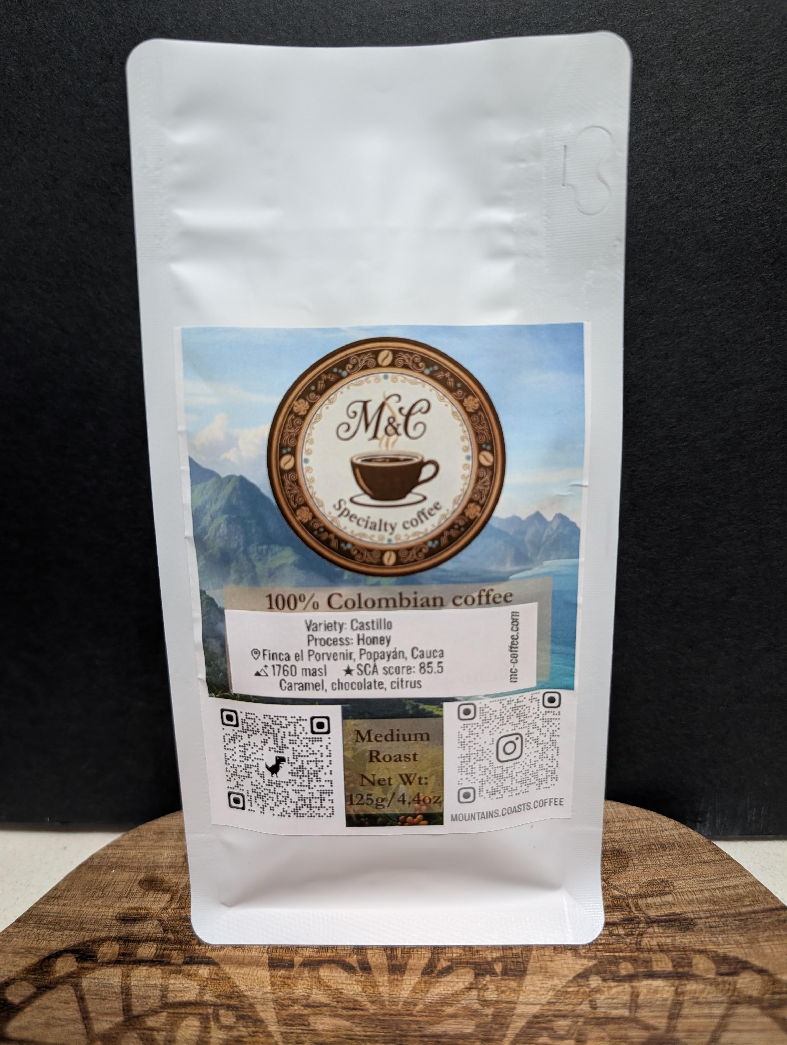100% Colombian coffee | Castillo - honey process | Whole bean | 4oz